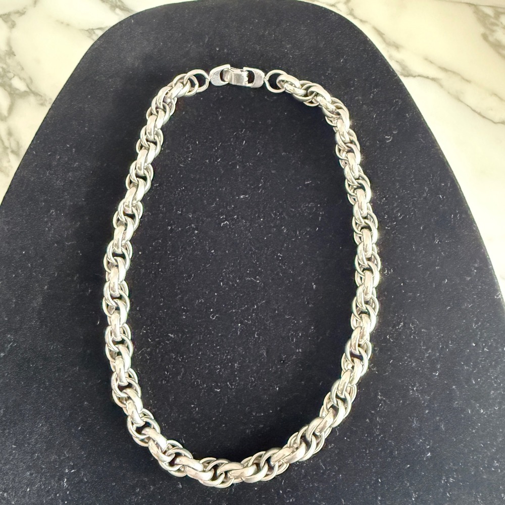 Vintage Sperry Silver Tone Chunky Double Link Chain Necklace 18.5 Inch Statement - Picture 2 of 8